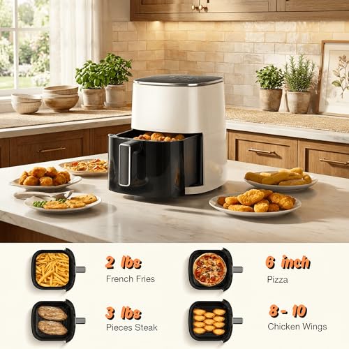 Image of Air Fryer 6.34QT with Clear Window, 12-in-1 Air Fryer Oven, Air Fry, Roast, Reheat, Dehydrate, Bake, Steam, 400F Rapid Air Crispy Technology, Square Airfryer Beige
