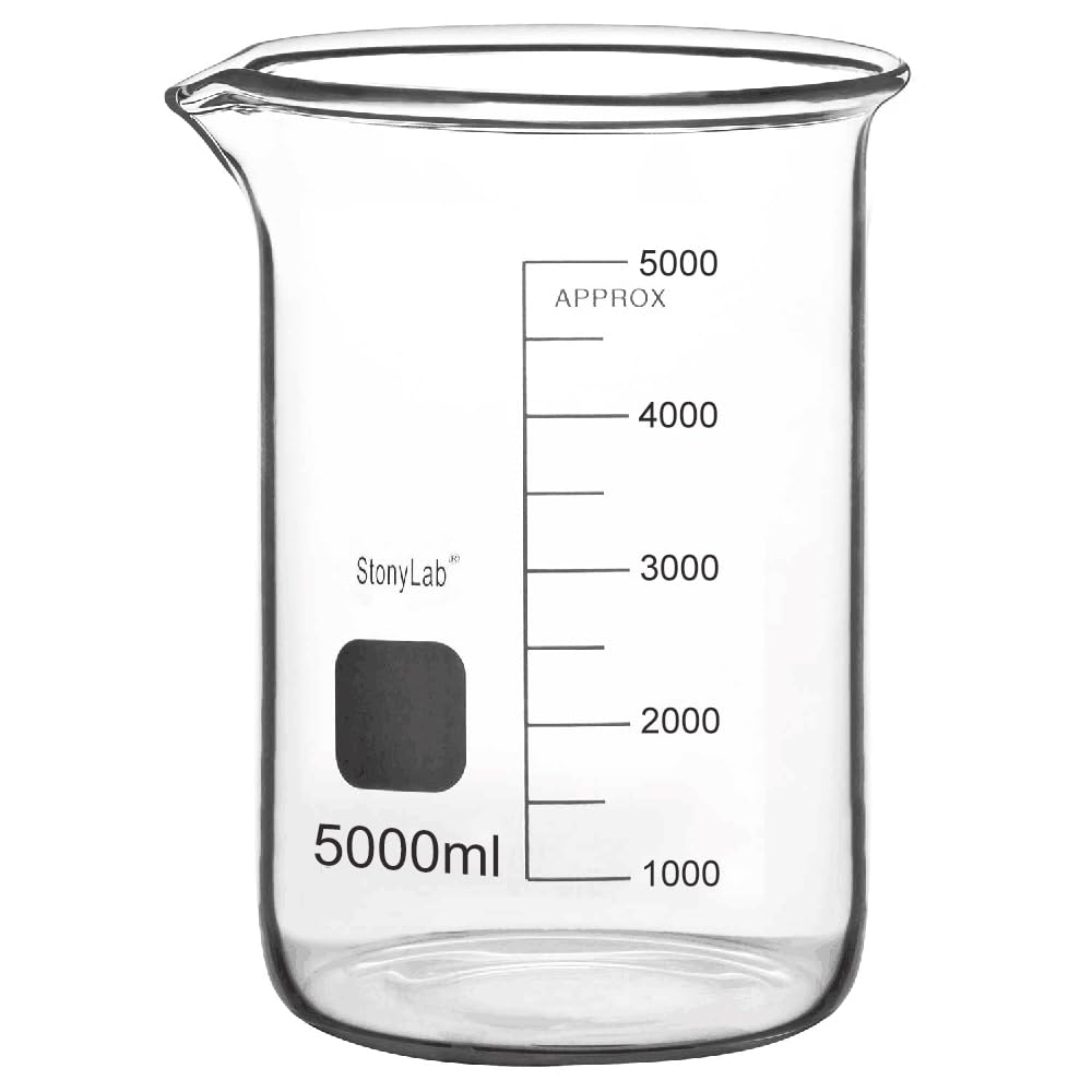 stonylab Glass Beaker, 1 Pack Borosilicate Glass Graduated Low Form Griffin Beaker with Pouring Spout Lab Beaker, 5000 ml