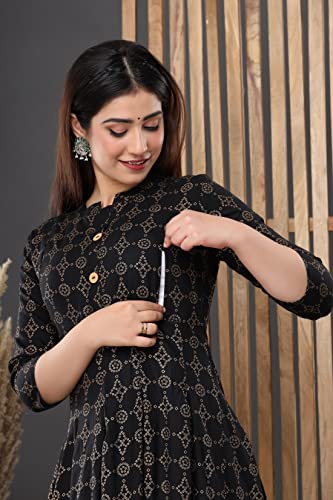 Image of Vinny's Creation Women's Cotton Maternity Kurti | Floral Printed Feeding Kurta with Hidden Zipper | Stylish Pregnancy Gown & Nursing Dress for Womens