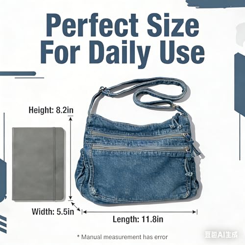 Image of Denim Shoulder Bag Canvas Messenger Bag for Women Men Tote Bag Casual Retro Aesthetic Crossbody Bag Handbag