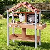ROBUD Matschküche Outdoor Holz mit Sonnendach, Spielküche Kinder Matschküche...