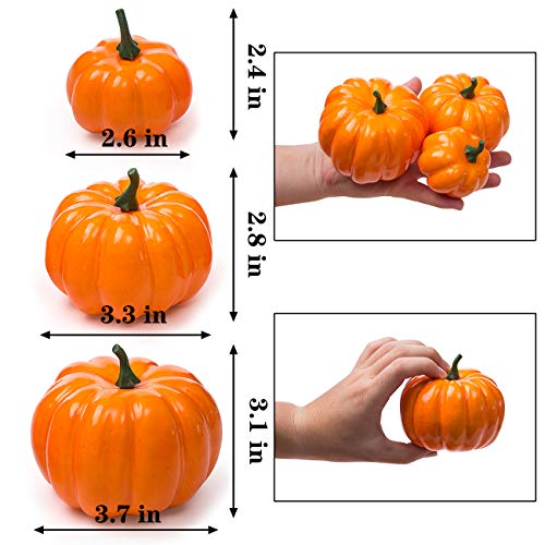 Image of Ogrmar 12 Pack Artificial Assorted Pumpkins, Mini Fake Pumpkins | Orange Pumpkin Decor Mini Halloween Pumpkins Foam Pumpkin Artificial Vegetable for Halloween Harvest Thanksgiving Party Decor