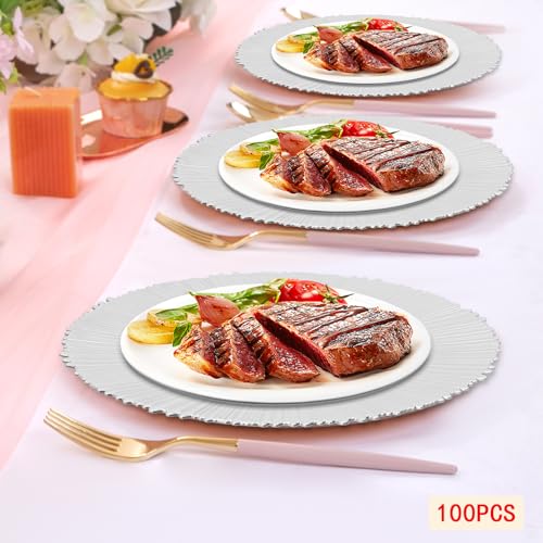 Platos cargadores plateados 13 pulg 100 piezas miniatura 3