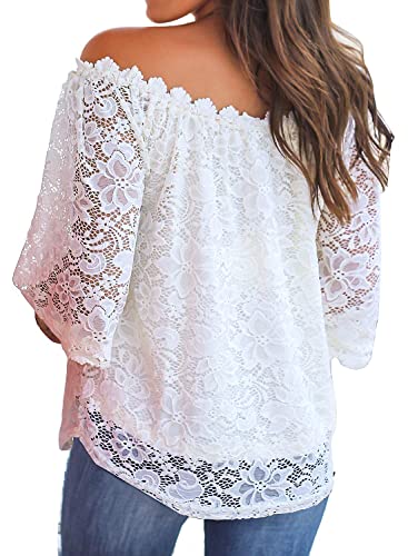 Image of MIHOLL Women's Lace Off Shoulder Tops Casual Loose Blouse Shirts