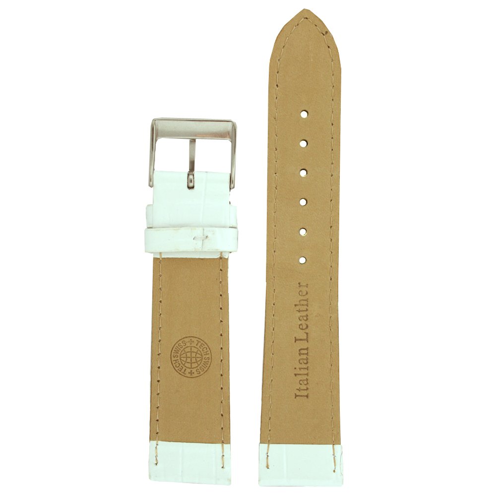 Watch Band White Genuine Leather Crocodile Grain 16 millimeter Tech Swiss