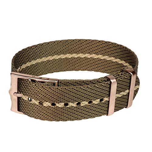 Clockwork Synergy - Single Pass NATO Watch Straps - Bronze King Buckle - Tan & Beige, 20mm - Premium Nylon Watch Bands