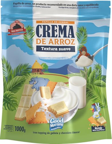 MAX PROTEIN - Crema de Arroz - Crema de Arroz Fitness 1000g – Fuente Carbohidratos de Máxima Calidad para Masa Muscular – Ideal Pre Entreno y Post Entreno – Vegana, Sin Lactosa – Mowgly White Choco