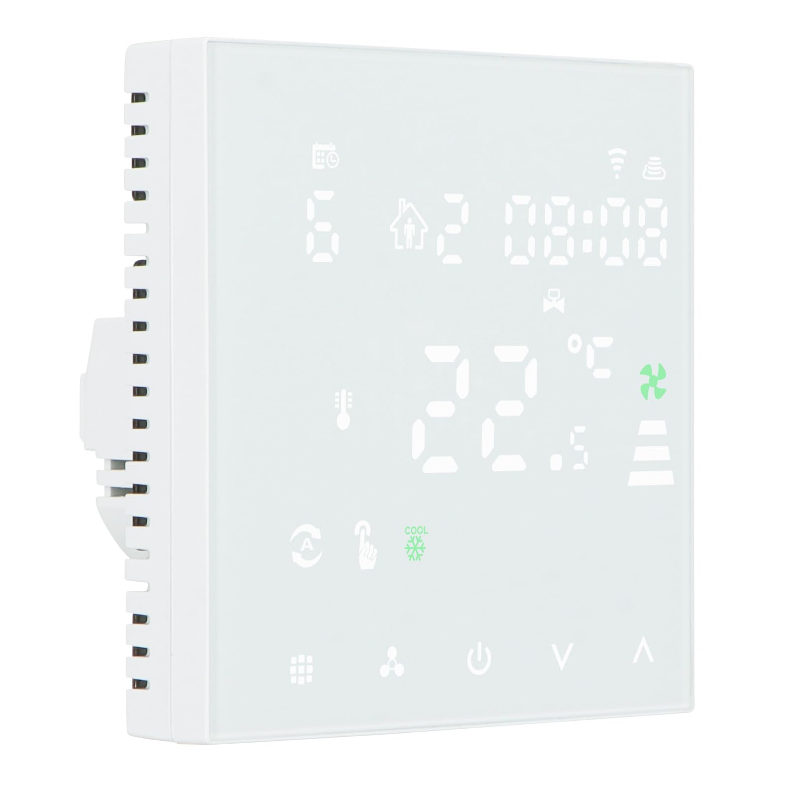 Wengart Termostato Fan Coil WiFi WG607AC, AC230V Max3A 2.4GHz Wi-Fi APP TUYA Quattro Tubi per Aria Condizionata, Compatibile con Alexa Echo/Google Home, Bianco