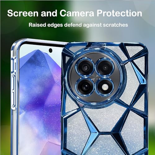 Image of VONZEE Gradient Glitter Case for One Plus 13R, Luxury Electroplated 3D Cube, Diamond Bling Shiny Soft TPU Clear Shockproof Women Girls Protective Oneplus 13R Phone Cover (Blue)