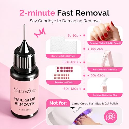 Image of MelodySusie 2Pcs Nail Glue Remover for Press on Acetone Free Nail Polish Remover Multi-Functional Remover for Nails Tips Gentle Glue Remover for Gel x Nails for Home Salon 20ML