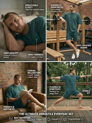 Image of Kvetoo Men Cotton T Shirt and Shorts Set Co Ord Set for Men Summer Casual Lounge Wear Gym Workout T Shirt Shorts Combo Half Sleeve Comfortable Cotton Outfit