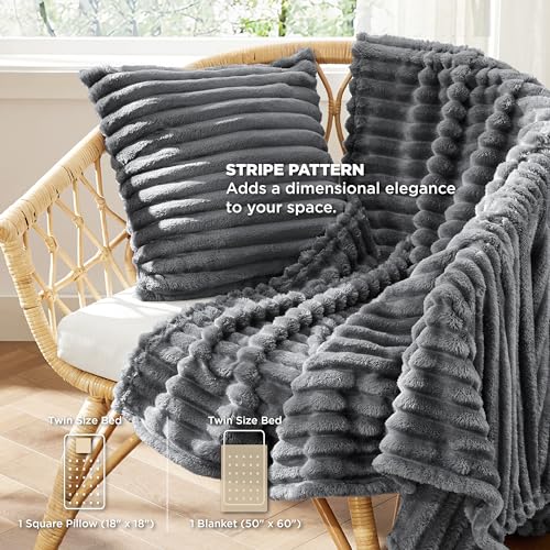 Image of Bedsure Full Comforter Set 5 Pieces - Bed in a Bag with Fleece Throw Blanket and Decorative Pillow, Lightweight Bedding Comforter Sets, All Season Bedding, Dark Grey