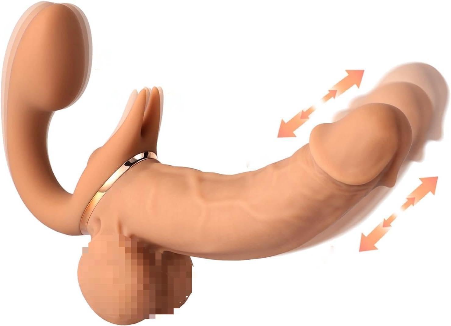 Thrusting Dildo for Couples, Wearable Thrusting Vibrator Sex Toys, Rabbit Ear Big Headed Double Ended Penetration Adult Toys, Anal Dildo G Spot Vibrator Foreskin Juguete Sexual Realistic Thick Dildos for Women