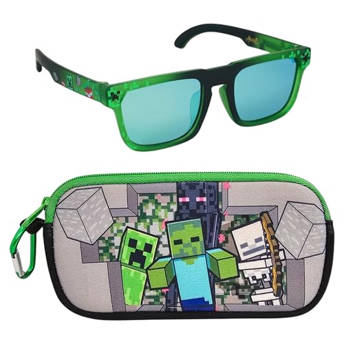 Arkaid MINECRAFT - Gafas de sol con funda, juego de accesorios oficiales de Minecraft, lentes UV 400 seguros con funda protectora con cremallera para niños