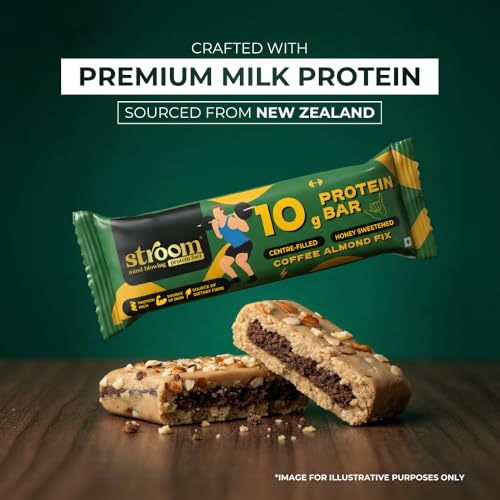 Image of STROOM Asia's First Centre Filled Protein Bars | 10g Protein (6 Bars, 45 Grams Each) | Coffee Almond Fix | Protein Bars Muscle Growth & Repair | Source of Fibre & Iron | No Artificial colors l 100% Premium Protein