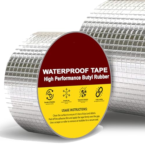 Image of Aluminium Butyl Waterproof Tape | Heavy Duty Leak Repair Sealing Tape | Self-Adhesive Roof, Pipe & Wall Crack Repair | Weatherproof & Heat Resistant (5CM*5M)