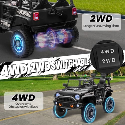 JOYRACER 24V Kids Electric Ride on Truck w/Remote Control, 4WD/2WD Switchable XL 2 Seater Ride On Car w/20\'\' Seat, 4x200W Power Car Wheels w/5MPH Max, Battery Powerd Cars Vehicles for Kids Boys, Black