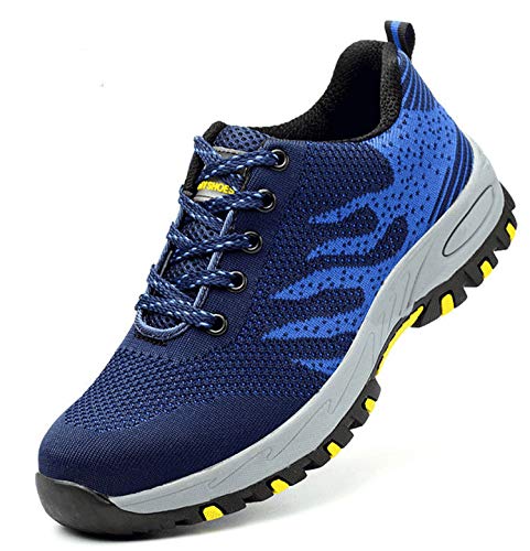 Wasnton Mujer Hombre Zapatillas de Seguridad Deportivos con Puntera de Acero S3 Zapatos de Trabajo Entrenador Unisex Zapatillas de Senderismo ranspirables Antideslizante Ligeras Comodas Unisex