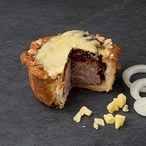 Piesonline Pork, Caramelised Onion and West Country Cheddar Individual Hand Raised Pork Pies 4 x 230g on Average Cover
