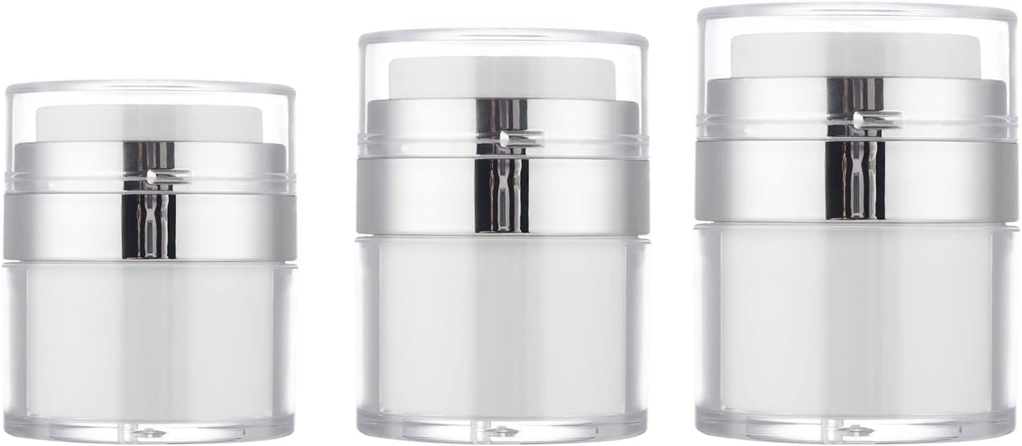3 Pcs — 15/30/50ml Cream Refillable Cans Vacuum Bottle, Press Skin Care Products Jar Acrylic Style Airless Pump Cosmetic Containers Vacuum Press Cream Jars Refillable Face Lotion Box (3 Pcs)