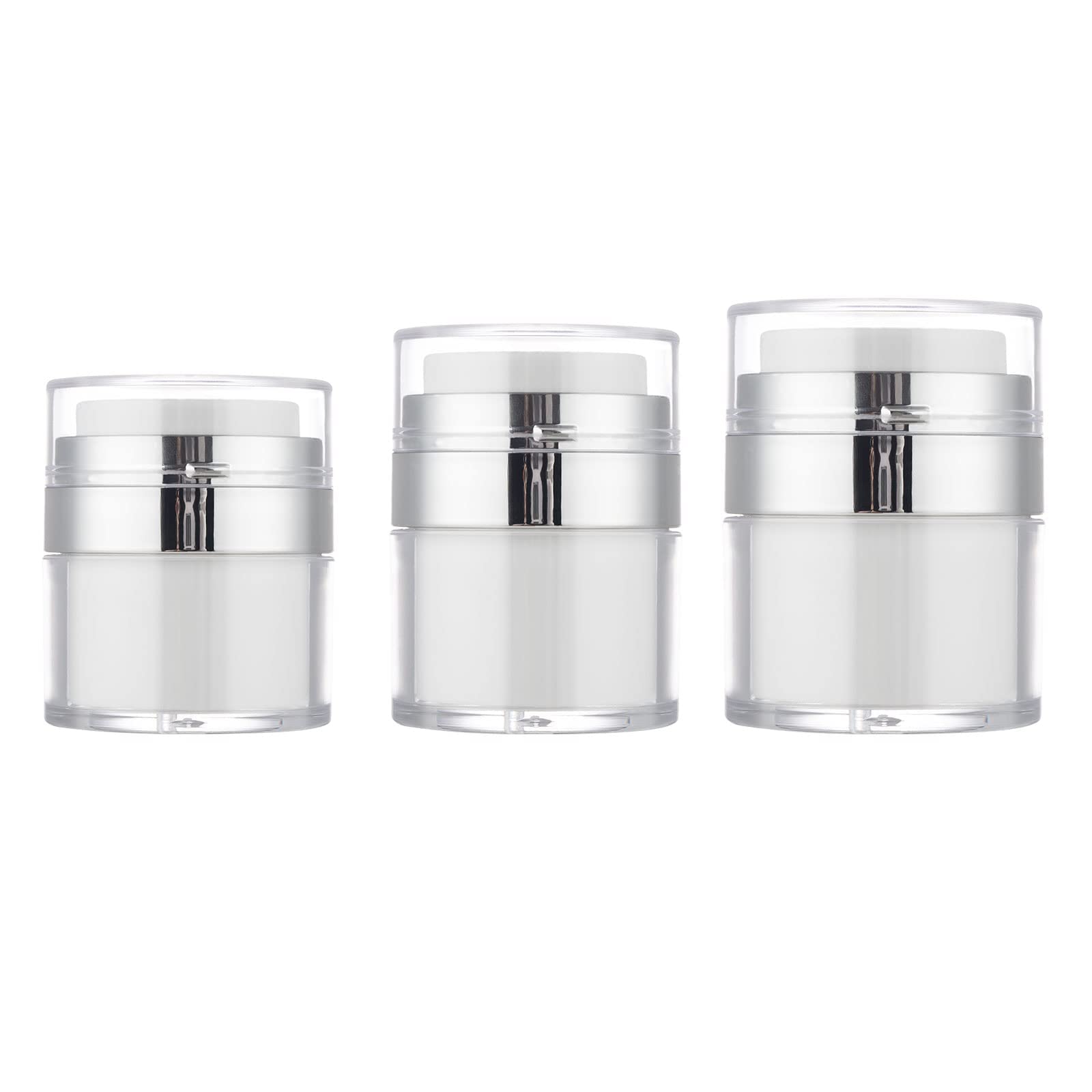 3 Pcs — 15/30/50ml Cream Refillable Cans Vacuum Bottle, Press Skin Care Products Jar Acrylic Style Airless Pump Cosmetic Containers Vacuum Press Cream Jars Refillable Face Lotion Box (3 Pcs)