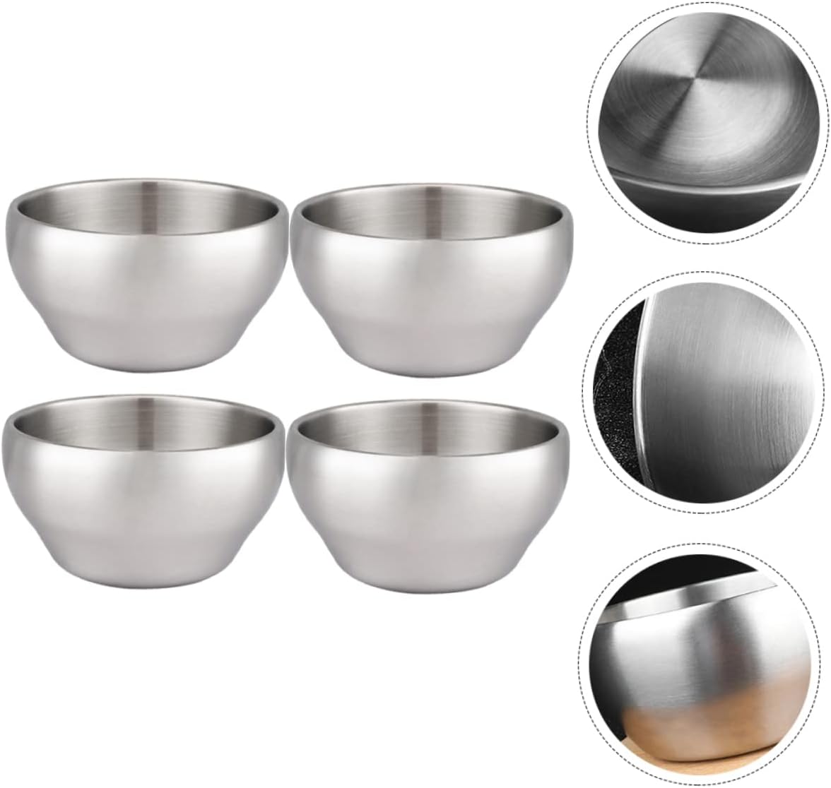 Cabilock 4Pcs Double Layer Stainless Steel Rice Bowls Insulated Soup Bowls for Instant Noodles Space Saving Design for Home Restaurant Use