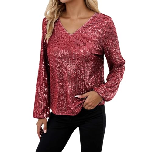 Vestido ajustado con cuello en V manga larga y lentejuelas para mujer