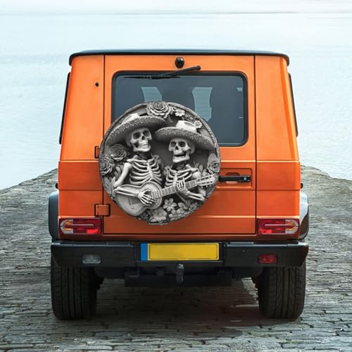 Image of Skeleton Spare Tire Cover, Universal Wheel Tire Cover Funny Skull Skeleton Tire Protectors for Trailer RV SUV Truck Camper 15 Inch