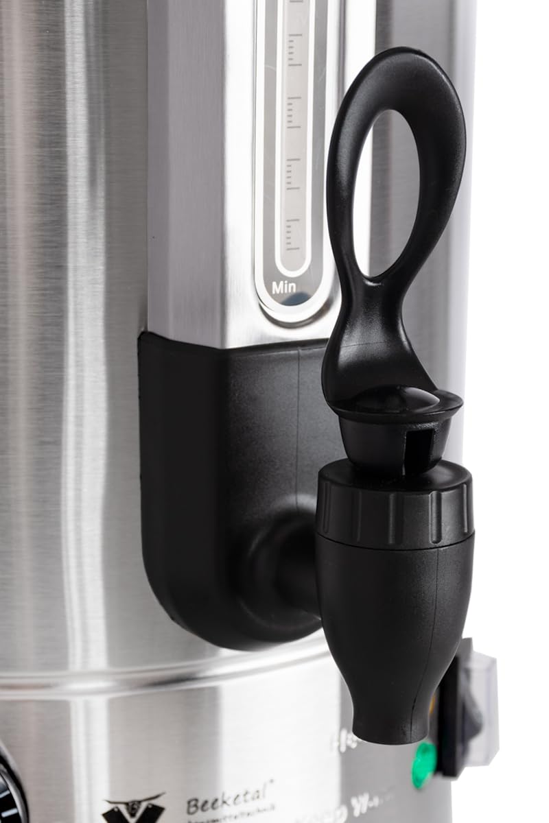 Beeketal 'BGWK10' Gastro Glühweinkocher 10 Liter Volumen mit Füllstandskala, Anit-Tropf Zapfhahn und stufenlos regelbarem Thermostat (30-110 °C), Profi Edelstahl Wasserkocher mit 1500 Watt Leistung
