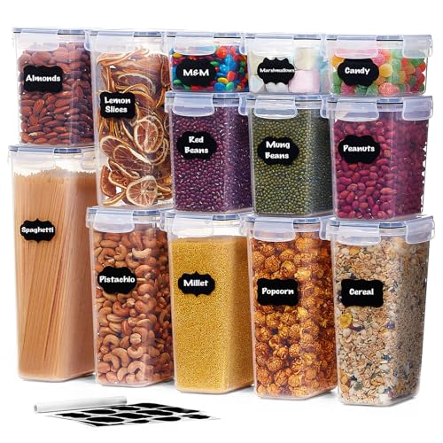 Lifewit Vorratsdosen 13 Set, luftdichte Vorratsbehälter mit Universaldeckel, Aufbewahrungsbox Küche Organizer mit Etiketten für Getreide, Mehl, Zucker, Müsli, Vorratsschrank, BPA-frei