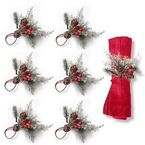 TIVUNORON 6 Stück Weihnachten Serviettenringe Set mit Tannenzapfen,...