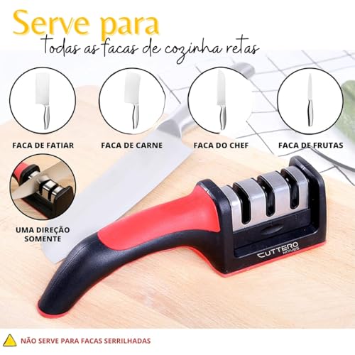 Kit 8 Afiadores de Facas Cuttero 3 em 1 - Amolador Profissional com Base Antiderrapante e Pegada Erg