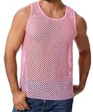 ABAFIP Men's Fishnet Mesh Tank Top Sleeveless Sheer Shirt Gym Workout Fitted Muscle Top Undershirt Pink Medium