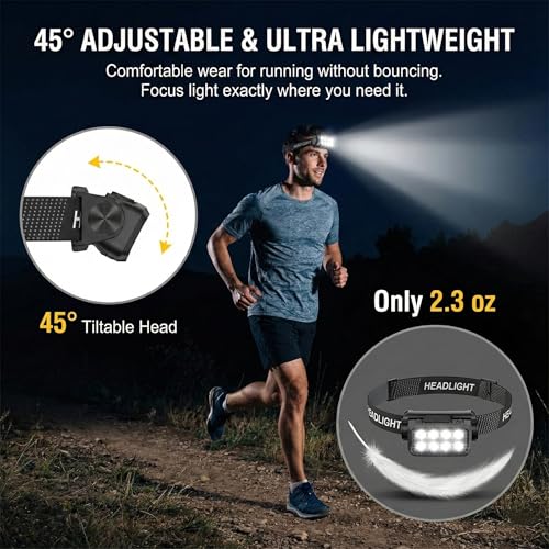 Linterna frontal para correr y camping en grupo con cinco luces potentes 4
