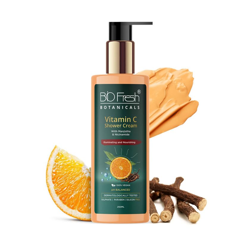 Image of BIOFRESH BOTANICALS Vitamin-C Shower Cream 250ml - Hydrating Body Wash for Radiant Skin with Manjistha & Niacinamide Deep Moisturizing Skin Brightening Collagen Winter Care for Dry Skin (Pack of 1)