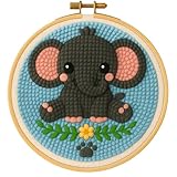 TEKWAVE Punch Needle Kit for Adults Beginners Little Elephant Design, Step-by-Step Video Pre-Printed Pattern and Written Instructions, DIY Embroidery Set with Yarn, Fabric, Hoop for Home Decor Crafts