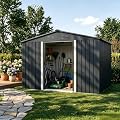 CrownLand Outdoor Vented Backyard Garden Storage Shed 6X8 Feet Tool House with Double Doors Outdoor Lawn Steel Roof Sheds (Gray) Grey