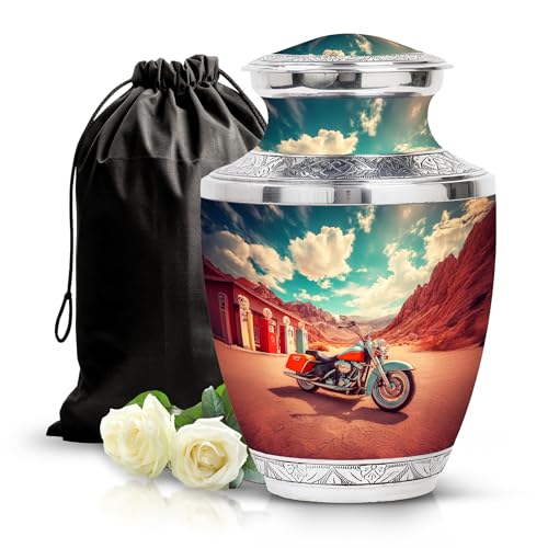 Image of Bike Urn for Ashes Funeral Urns Ashes 10 Inch Large | Funeral Urns Ashes, Adult Urns for Male & Female, Large Decorative