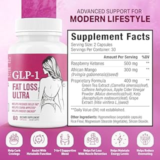 GLP-1 Fat Loss Ultra - Weight Loss Pills, Appetite Suppressant & Fat Burner for Women | Supports Healthy Pathways Associated with GLP-1 Activity | 3rd Party Tested Supplement - 60 Capsules for Adults