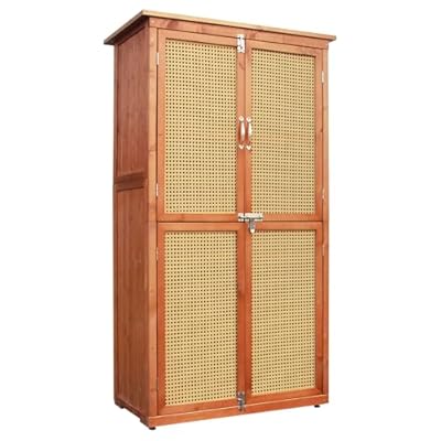 YTGLEN 60 Inches Outdoor Storage Shed, Wood Shed with Rattan Indoor Storage Cabinet with Floor, Adjustable Shelves for Patio, Garden,Lawn and Living Room, Brown