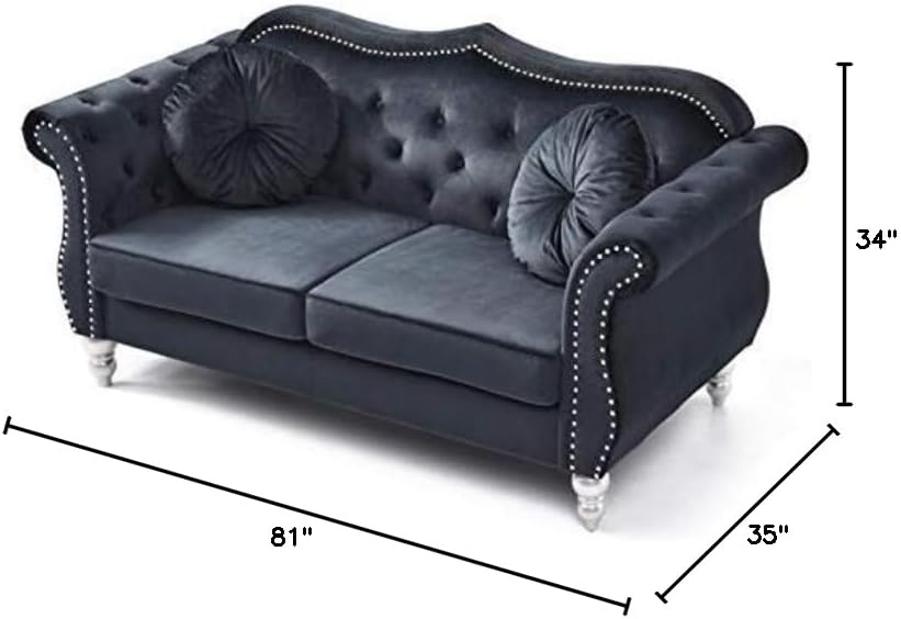 Home Square 2-Piece Furniture Set with Sofa Chaise and Loveseat in Black