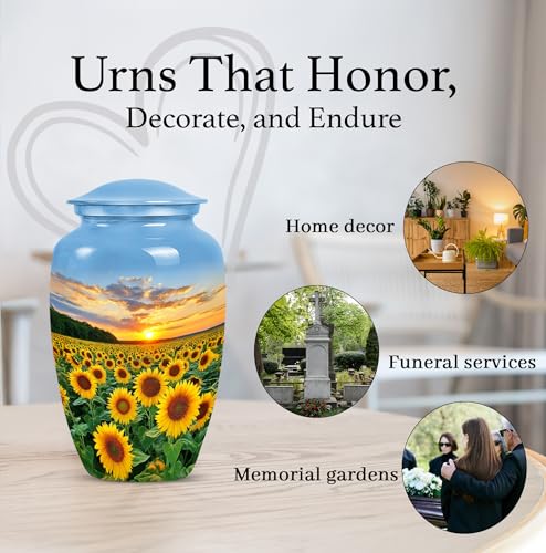 Image of Sunset Sunflower Urns for Human Ashes - Funeral Urns for Human Ashes Adult - Yellow Sunflower Urn for Adult Male and Female - Cremation Urn for Men and Women 10inch and 200 Cubic Inches