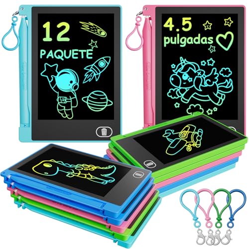 12 Piezas Tableta de Escritura LCD 4.5 Pulgadas, Electight Tablet Escritura Pantalla Colorido, Tableta Escritura Niños con Borrable y Bloqueo Función, Cumpleaños para Niñas y Niños de 3-12 Años