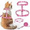 KOOLTAIL Cat Harness and Leash Set Escape Proof with Airtag Holder Collars (3 in 1), Comfortable Lightweight Adjustable Kitten Harness for Small Medium Large Cats Safe Walking & Travel,Pink Daisy
