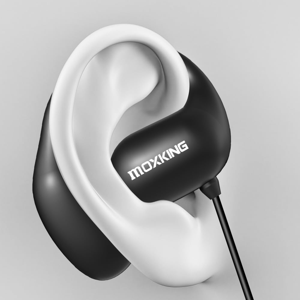 Écouteurs filaires ouverts avec microphone contrôle du volume et appels avec commandes en ligne, prise jack 3,5 mm et crochet enveloppant autour de l'oreille
