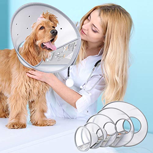 Pet Recovery Dog Cones Cat Cones After Surgery Adjustable Breathable Upgrade Dog Cone Collar Soft Plastic Comfy Elizabethan E-Collar for Dog Cat Wound Heal (Neck Girth 6: 17.71''~19.68'', Matte Clear)