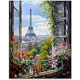 Artunion France Paris Paint by Numbers Kit for Adults, Eiffel Tower City Paint by Number Kits, DIY Acrylic Painting Paint by Number Kits on Canvas Arts Craft for Home Wall Decor 16x20 Inch