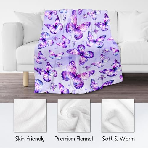 Butterfly Throw Blanket, Cozy Flannel Throw Blankets for Couch Office, Cute Soft Throw Gifts for Girls, Pink 40"x50"