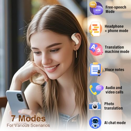 KI Übersetzer Kopfhörer, 3-in-1 Echtzeit Sprachübersetzer Kopfhörer mit ENC und App, 32 Std Übersetzungskopfhörer mit 164 Sprachen & 7 Modi, Open Ear Übersetzer Ohrhörer für Geschäftlich/Lernen Weiß