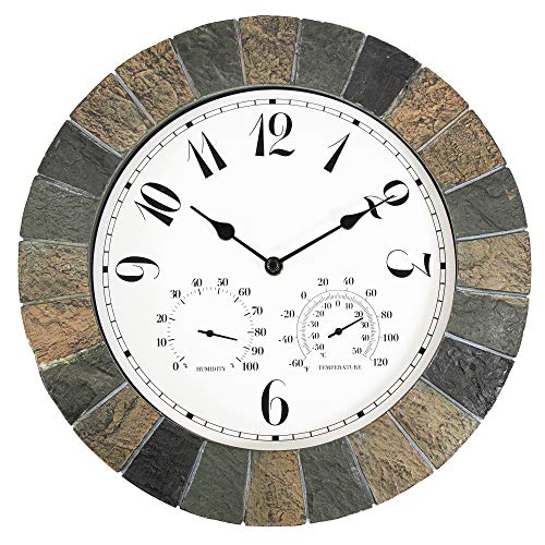 yookare 13 Inch Large Weatherproof Garden Faux Slate Frame Wall Clock Arabic Digits Easy to Ready Non-Ticking Quartz Battery Operated Moving, Muti Color
